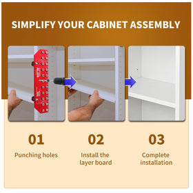 RUITOOL shelf pin jig mounted on a cabinet shows precise hole alignment.