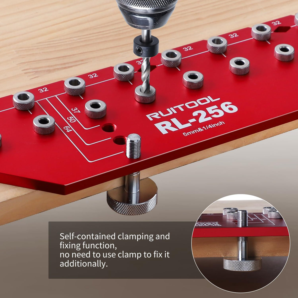 RUITOOL depth stop and positioning pin enable consistent drilling depth.