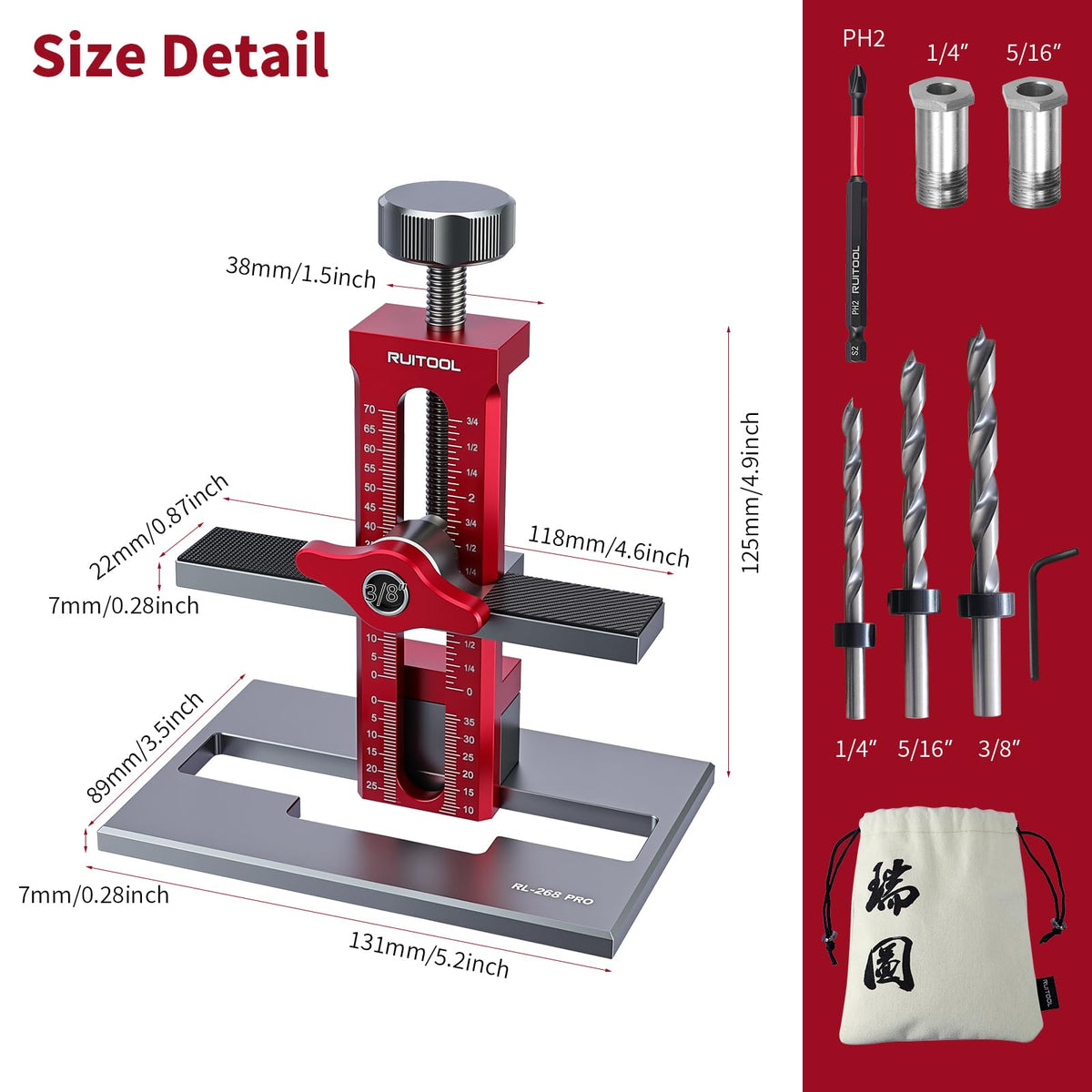 RUITOOL Upgrade 3-in-1 Jig aluminum body with rubber pads protects finishes during clamping.
