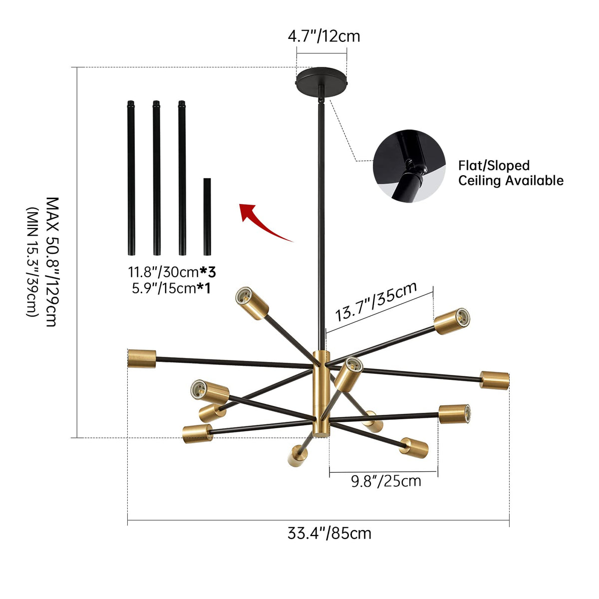 RUIYEY height-adjustable chandelier demonstrates flexible ceiling coverage for varied room sizes.