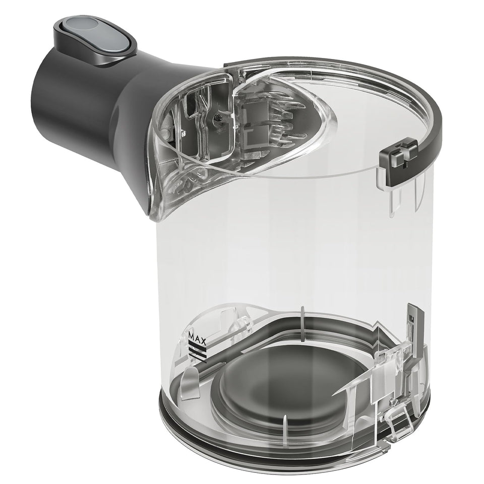 RUKHOOL V6 dust bin with A/B interface closeup showing tight seal