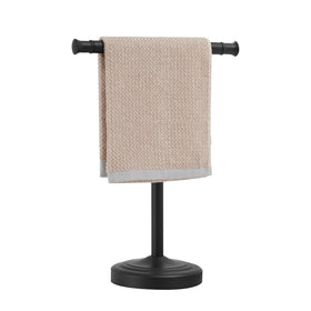 Rumose 13 inch matte black towel stand front view keeps towels accessible.
