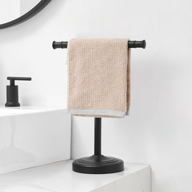Rumose towel stand side view shows slim profile for compact spaces.