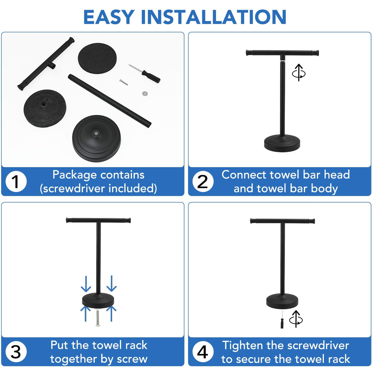 Rumose versatile towel stand for bathroom, kitchen, or countertop organization.