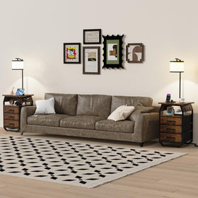 Runjuly bedside table with lamp demonstrates adjustable feet for level placement.