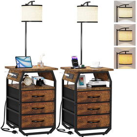 Runjuly floor lamp with table front view showing integrated charging.