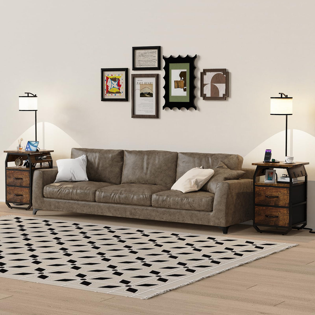 Runjuly rustic brown finish complements bedroom decor and dorm rooms.