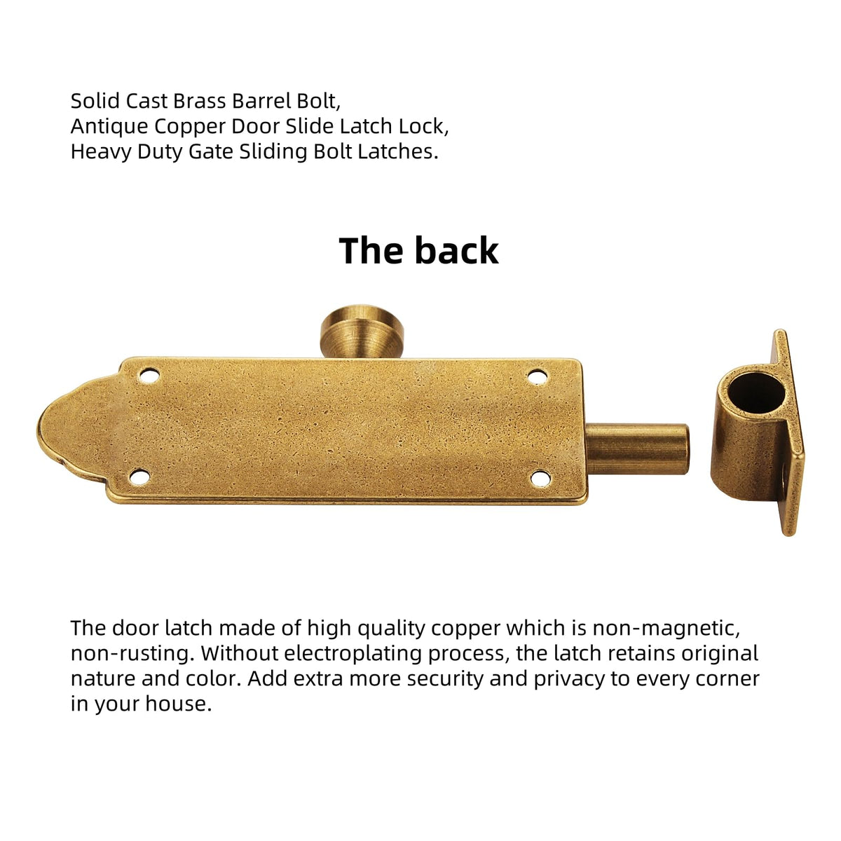 Runningfish brass barrel bolt on a gate demonstrates heavy-duty security outdoors.