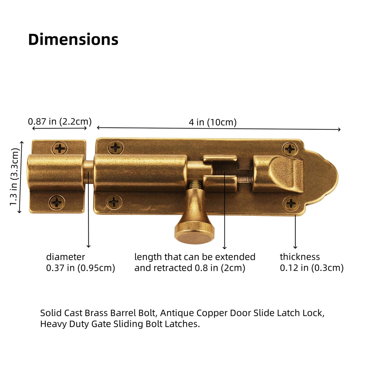 Runningfish antique brass barrel bolt close-up shows patina-ready finish and durability.