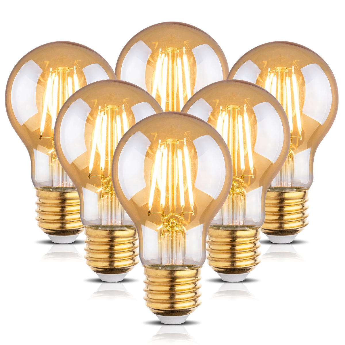 Runquiz 2200K LED light bulb with amber glass offers vintage charm and efficient illumination for cozy living spaces.