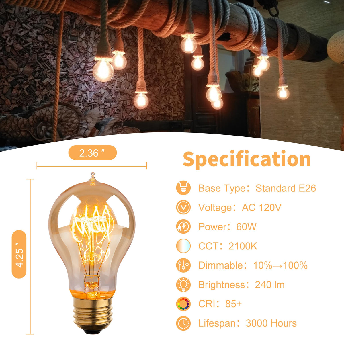 Runquiz E26 base bulb for easy installation in most fixtures