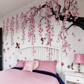 Runtoo large cherry blossom tree wall decal creates a stunning focal point for living rooms