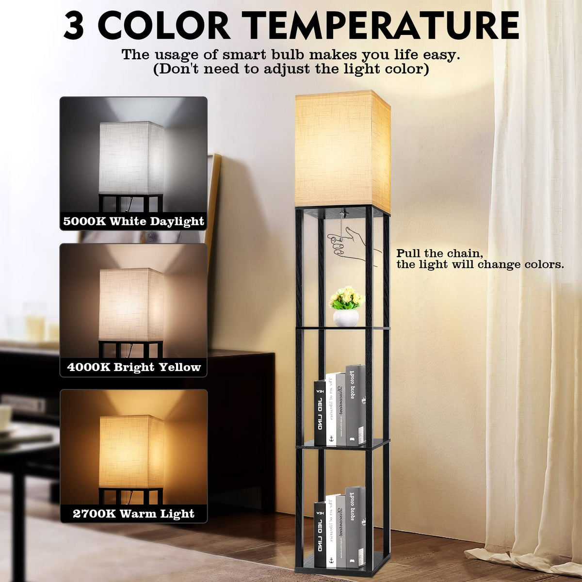 RUNTOP floor lamp displaying three color temperatures for versatile ambiences.