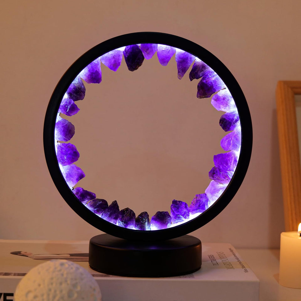 Runyangshi Amethyst Night Lamp base glows softly for cozy bedside lighting