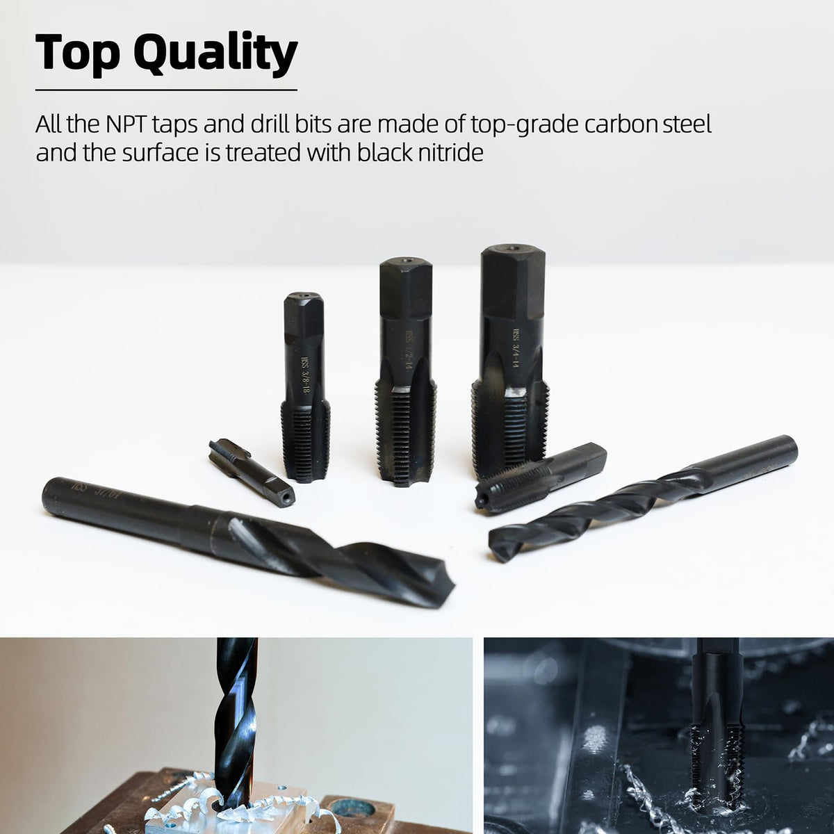 RURITKIT black nitride finish enhances durability and rust resistance for tools.