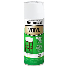 Rust-Oleum 1911830 vinyl spray can front view shows flexible, lasting white color.