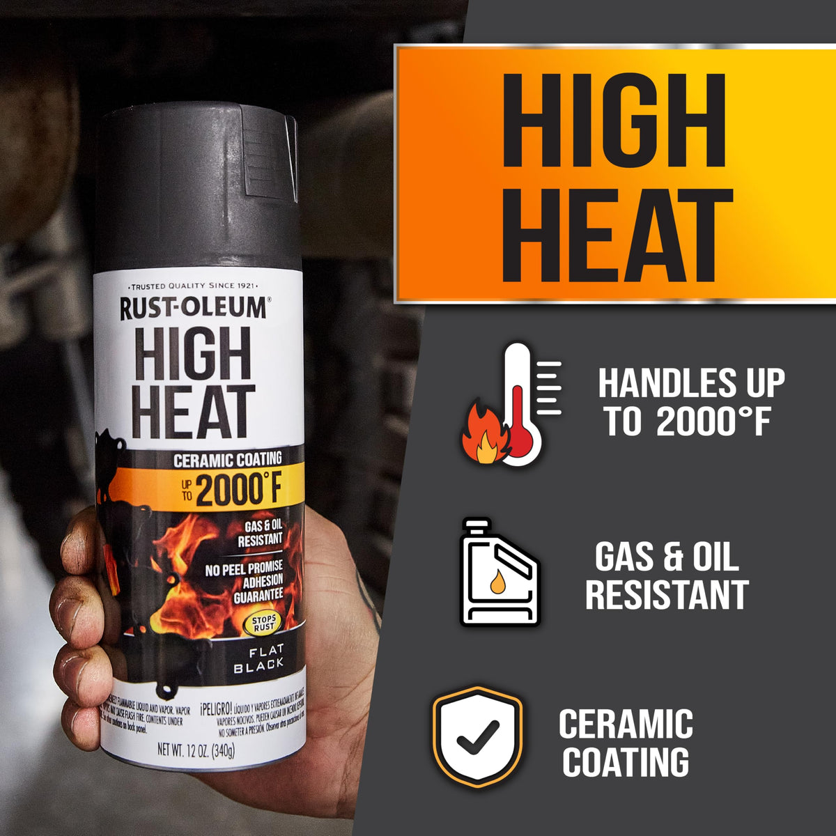 Rust-Oleum 248903 applies finish on a metal surface, resisting heat up to 2000°F.