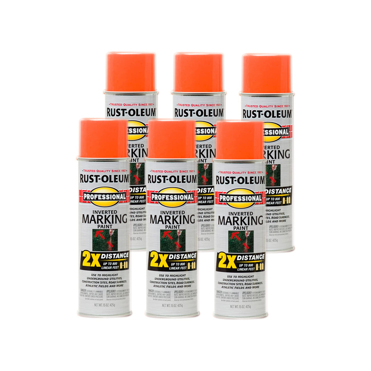 Rust-Oleum 2X Distance inverted marking spray orange on outdoor surfaces boosts visibility