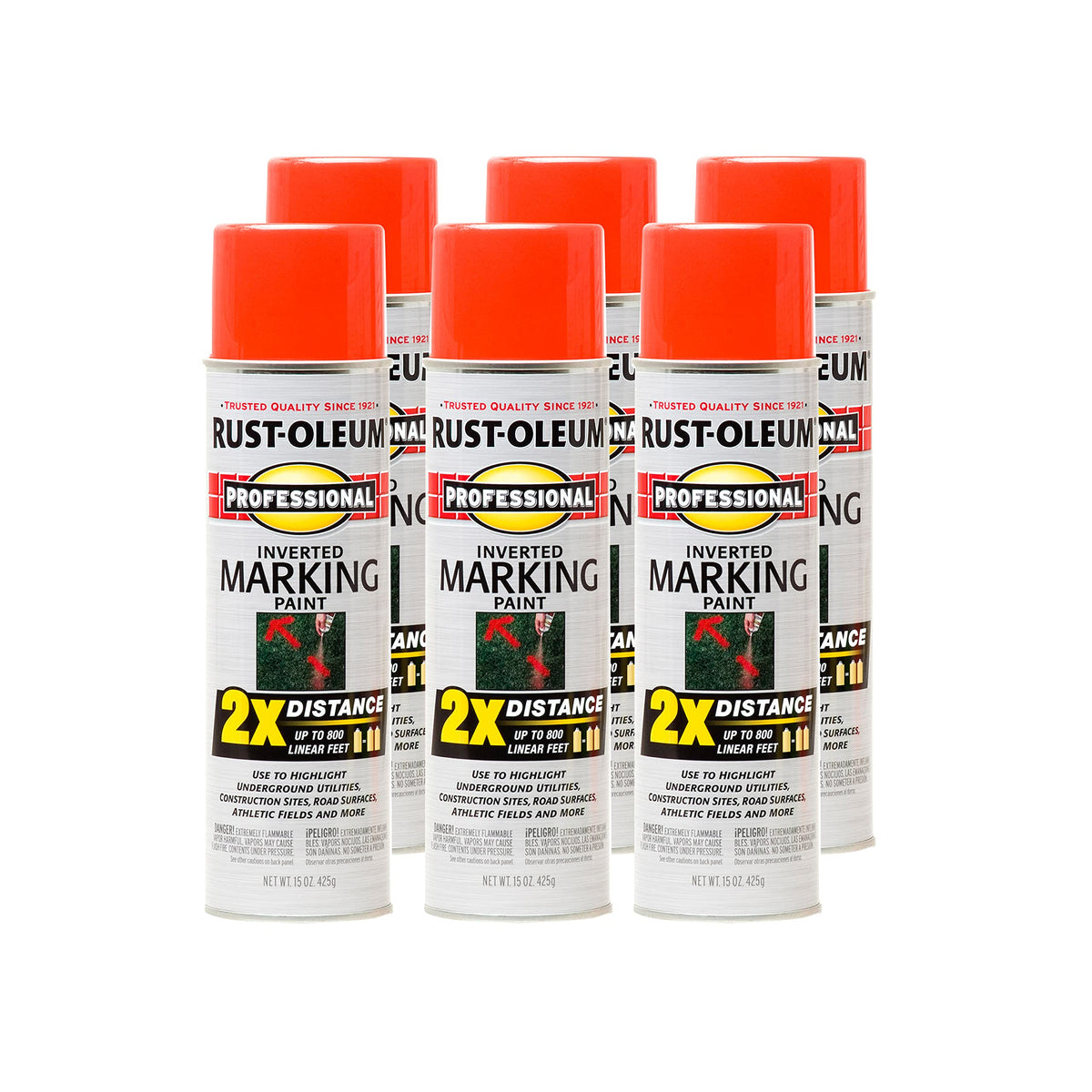 Rust-Oleum 2X Distance marking spray can upside-down for easy lines.