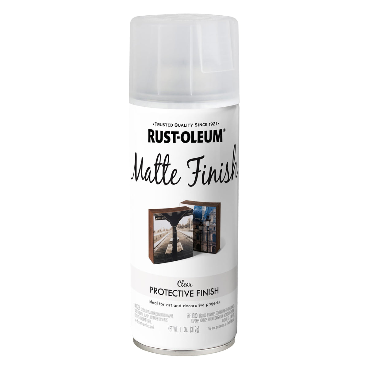 Rust-Oleum 267028 Matte Finish Spray can provides a non-gloss coat for crafts.