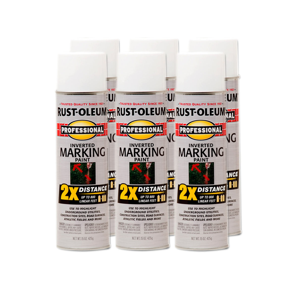 Rust-Oleum 2X Distance Marking Spray in use, creating visible parking-lot lines.