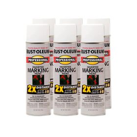 Rust-Oleum 2X Distance Marking Spray in use, creating visible parking-lot lines.