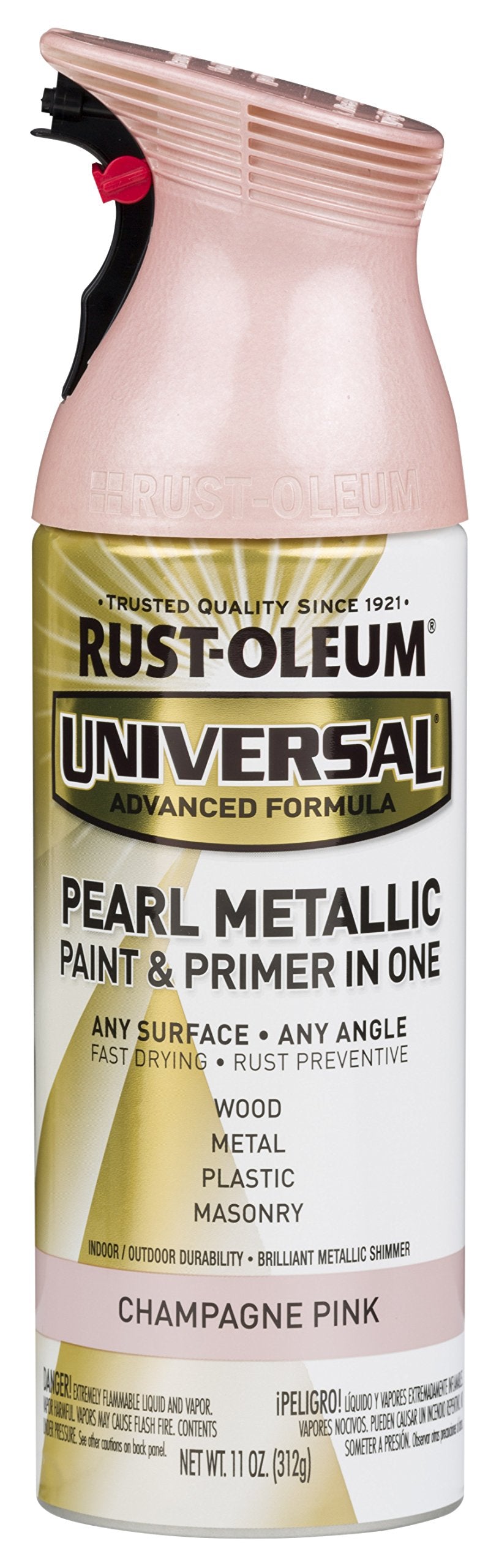 Rust-Oleum 301537 champagne-pink spray bottle showing versatile all-surface finish on metal.