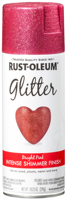 Rust-Oleum 301818 glitter spray can delivers bold pink sparkle for crafts.