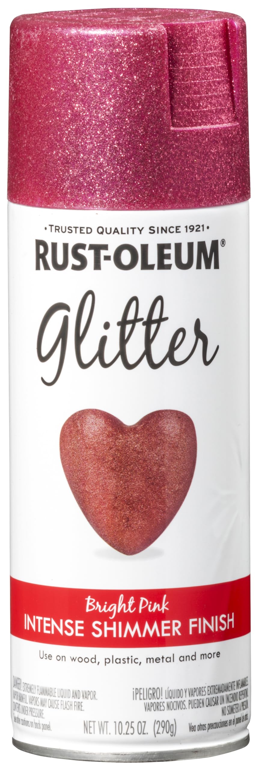 Rust-Oleum 301818 glitter spray can delivers bold pink sparkle for crafts.