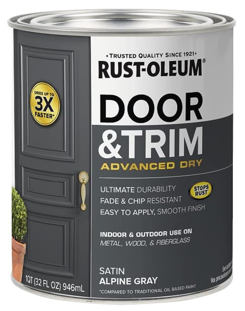 Rust-Oleum Advanced Dry Door & Trim Paint can in Alpine Gray for quick update