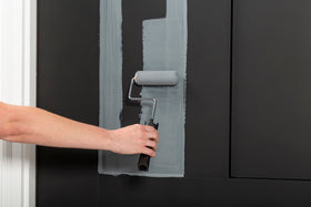 Rust-Oleum Alpine Gray on front door displays satin sheen