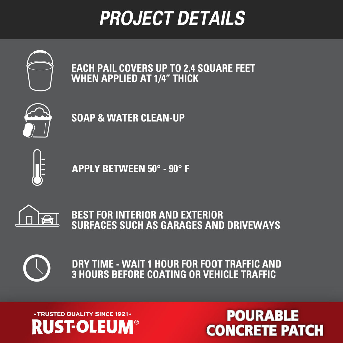 Patch compatible with Rust-Oleum coatings for cohesive floor finish