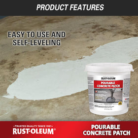 Rust-Oleum 369667 patch poured into a hole on a concrete floor