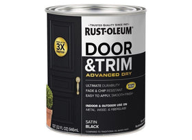 Rust-Oleum Advanced Dry Door & Trim Paint bottle shows quick-dry formula for doors