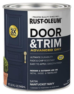 Rust-Oleum Advanced Dry Door & Trim Nantucket Navy can label highlights quick-dry capability