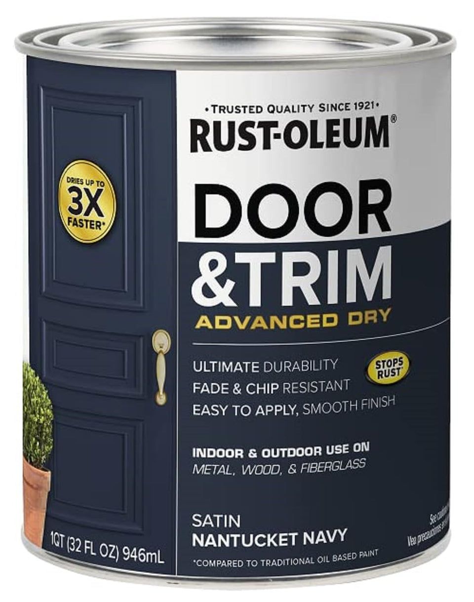 Rust-Oleum Advanced Dry Door & Trim Nantucket Navy can label highlights quick-dry capability