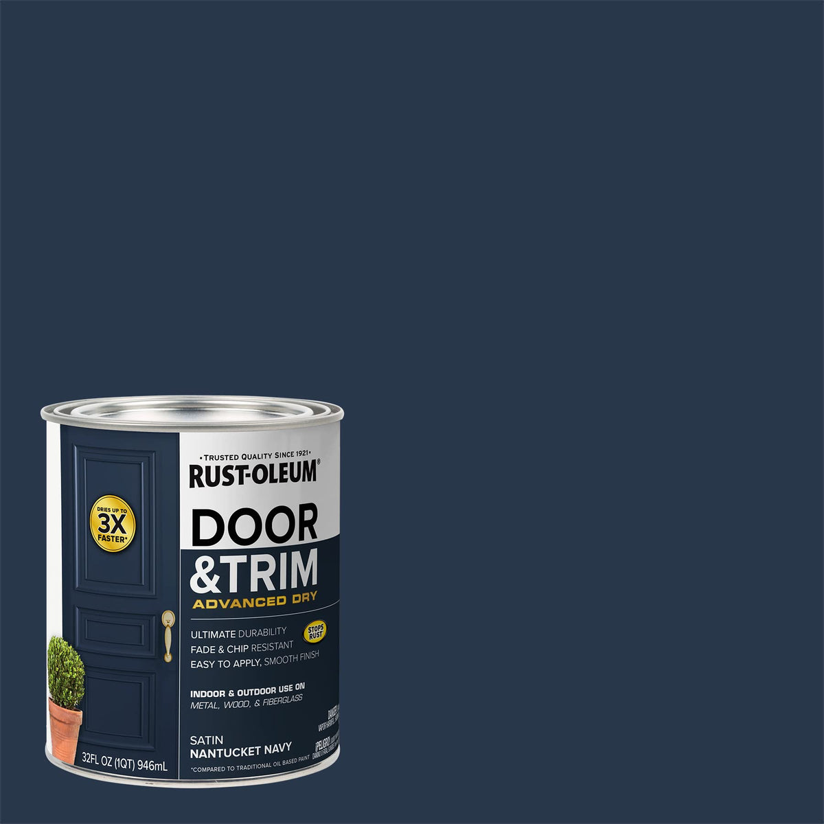 Nantucket Navy satin exterior door trim finish enhances curb appeal