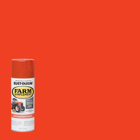 Rust-Oleum Allis Chalmers orange spray can close-up highlighting OEM color match