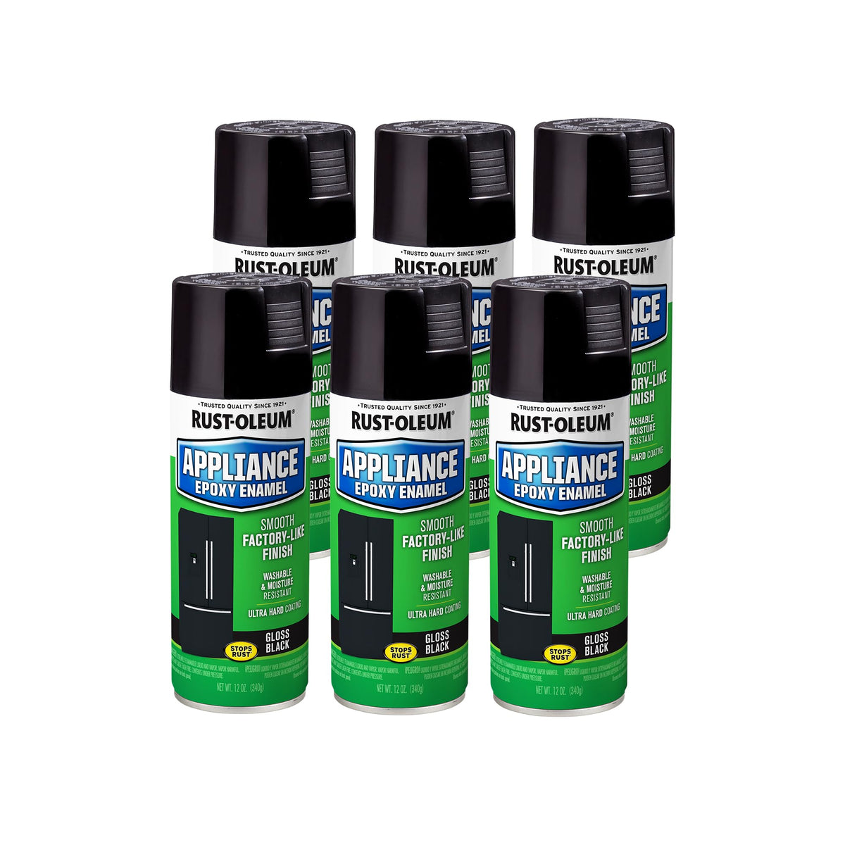 Rust-Oleum appliance epoxy spray on refrigerator exterior for durable, glossy refinishing