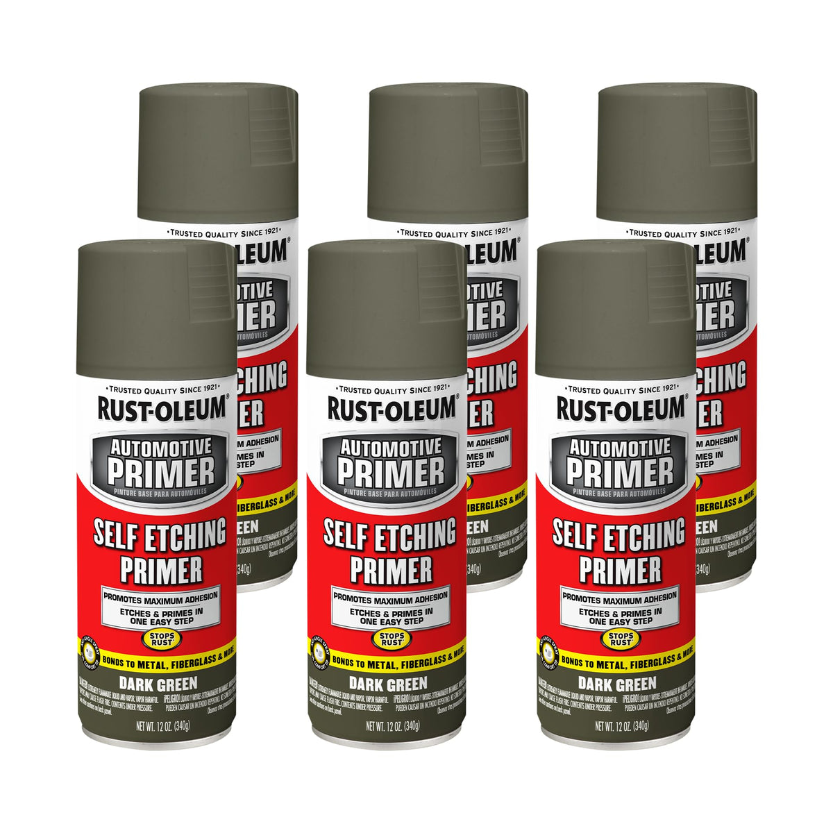 Rust-Oleum automotive self-etching primer spray dark green 12 oz ready for topcoat adhesion