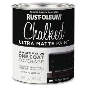 Rust-Oleum Black Abyss Chalked paint bottle ready for one-coat furniture refresh.