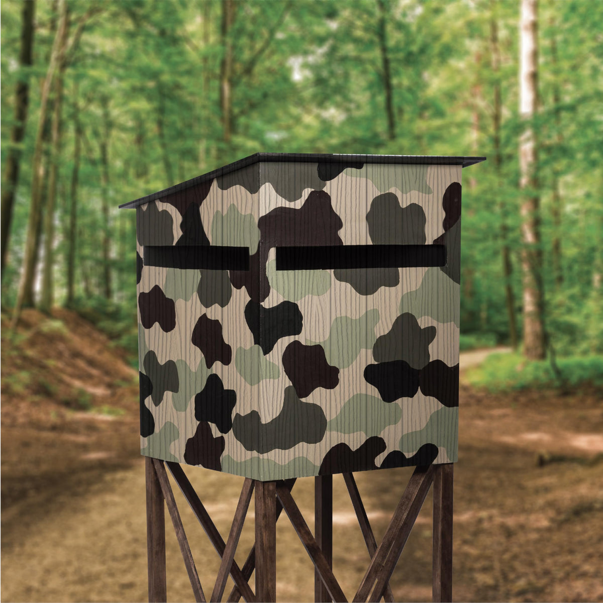 Rust-Oleum 2X on hunting blinds delivers non reflective color.