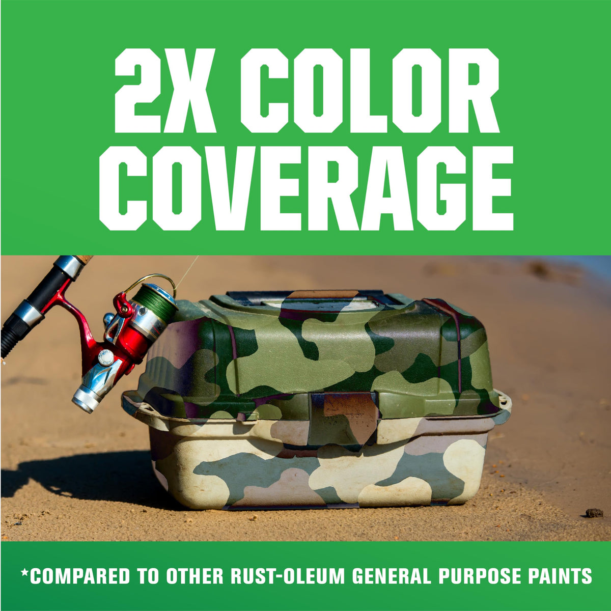 Rust-Oleum camouflage 2X army green for interior and exterior projects.
