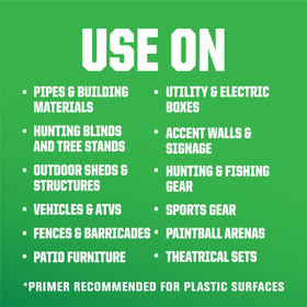 Rust-Oleum Camouflage 2X Ultra Cover suitable for metal, wood, and plastic surfaces.