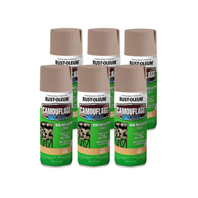 Rust-Oleum Camouflage 2X Ultra Cover khaki spray paint shows even coverage on metal surfaces.