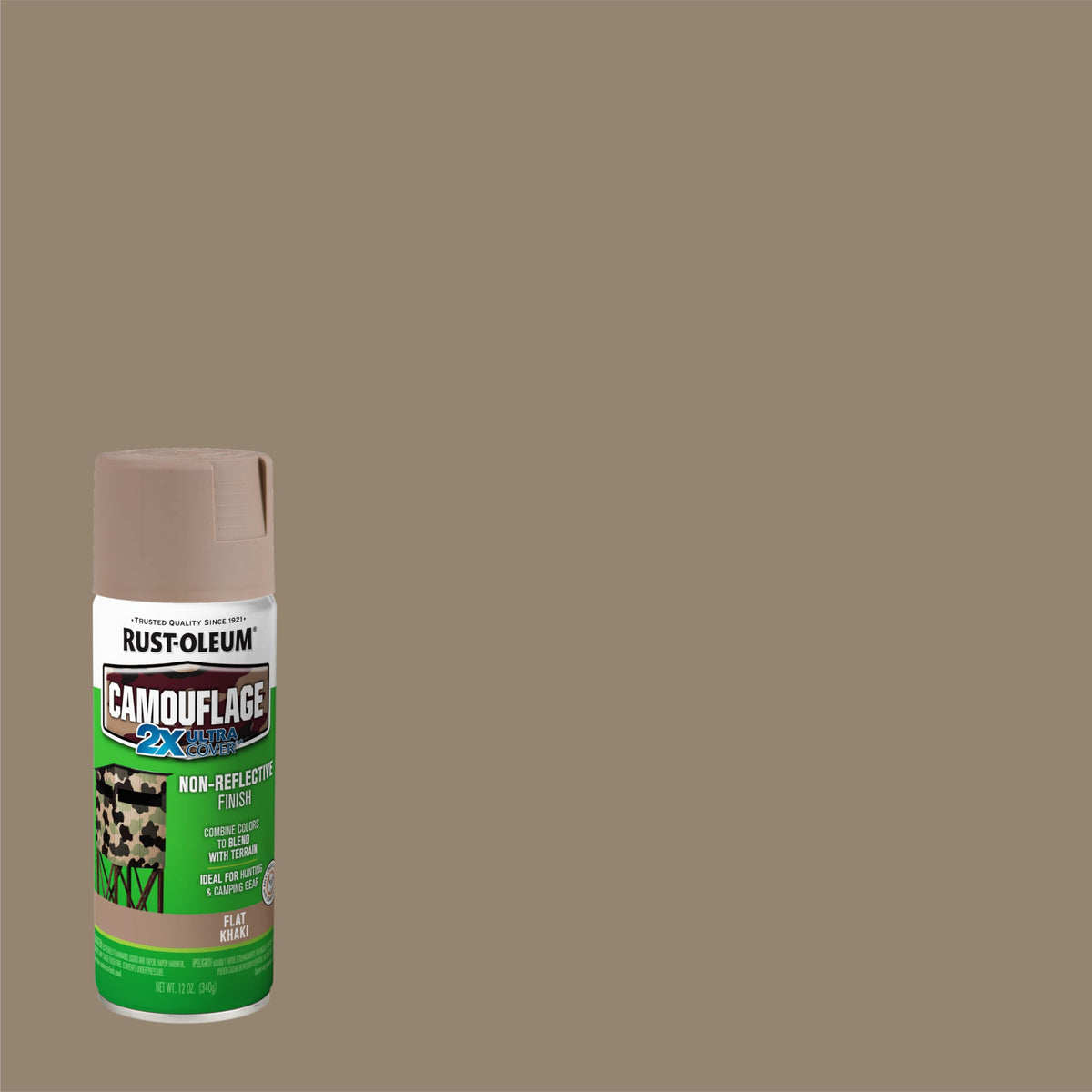 Rust-Oleum Camouflage 2X Ultra Cover ultra-flat finish on wood sample.