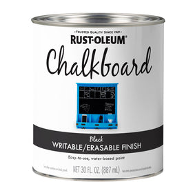 Rust-Oleum Chalkboard Paint bottle ready for indoor chalkboard projects on various surfaces.