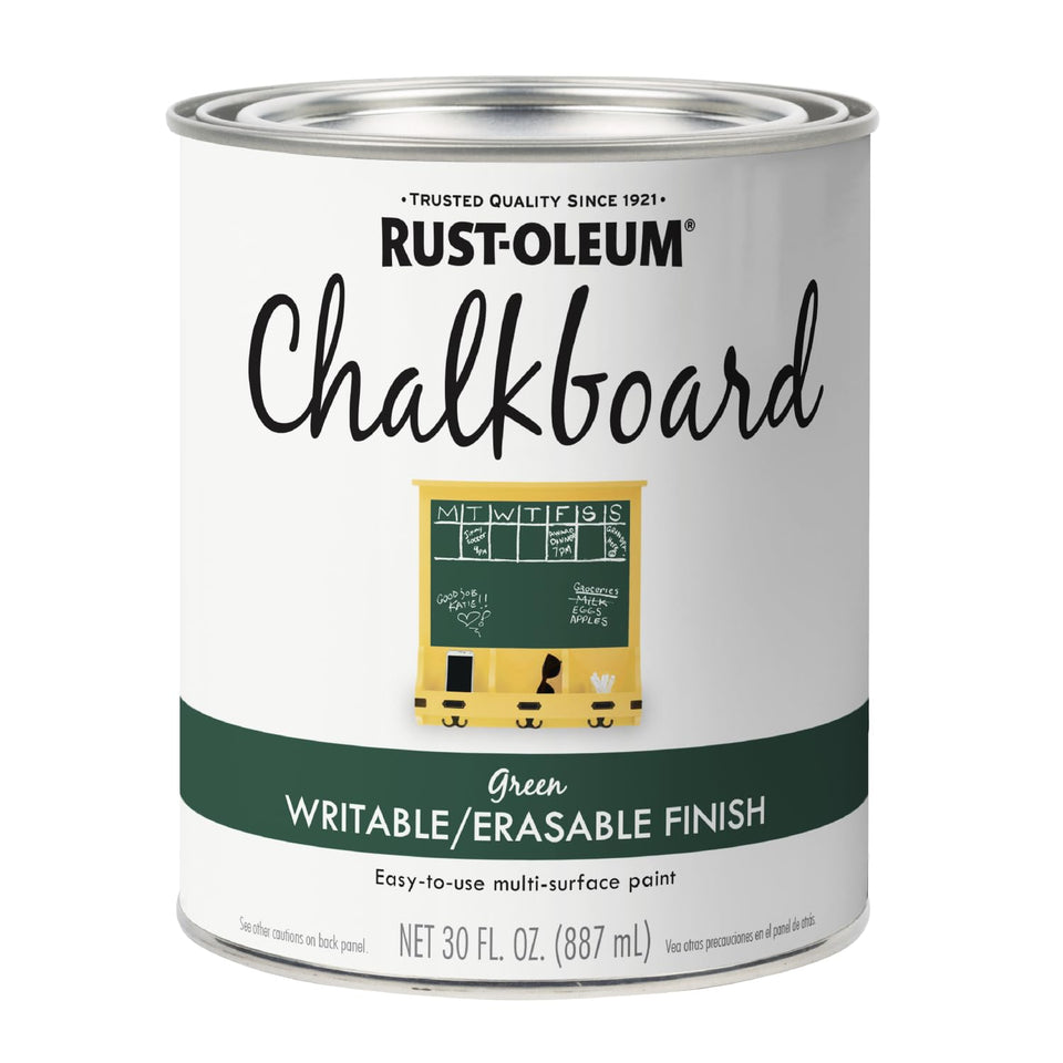 Rust-Oleum Chalkboard Paint bottle in green for easy DIY chalkboard projects