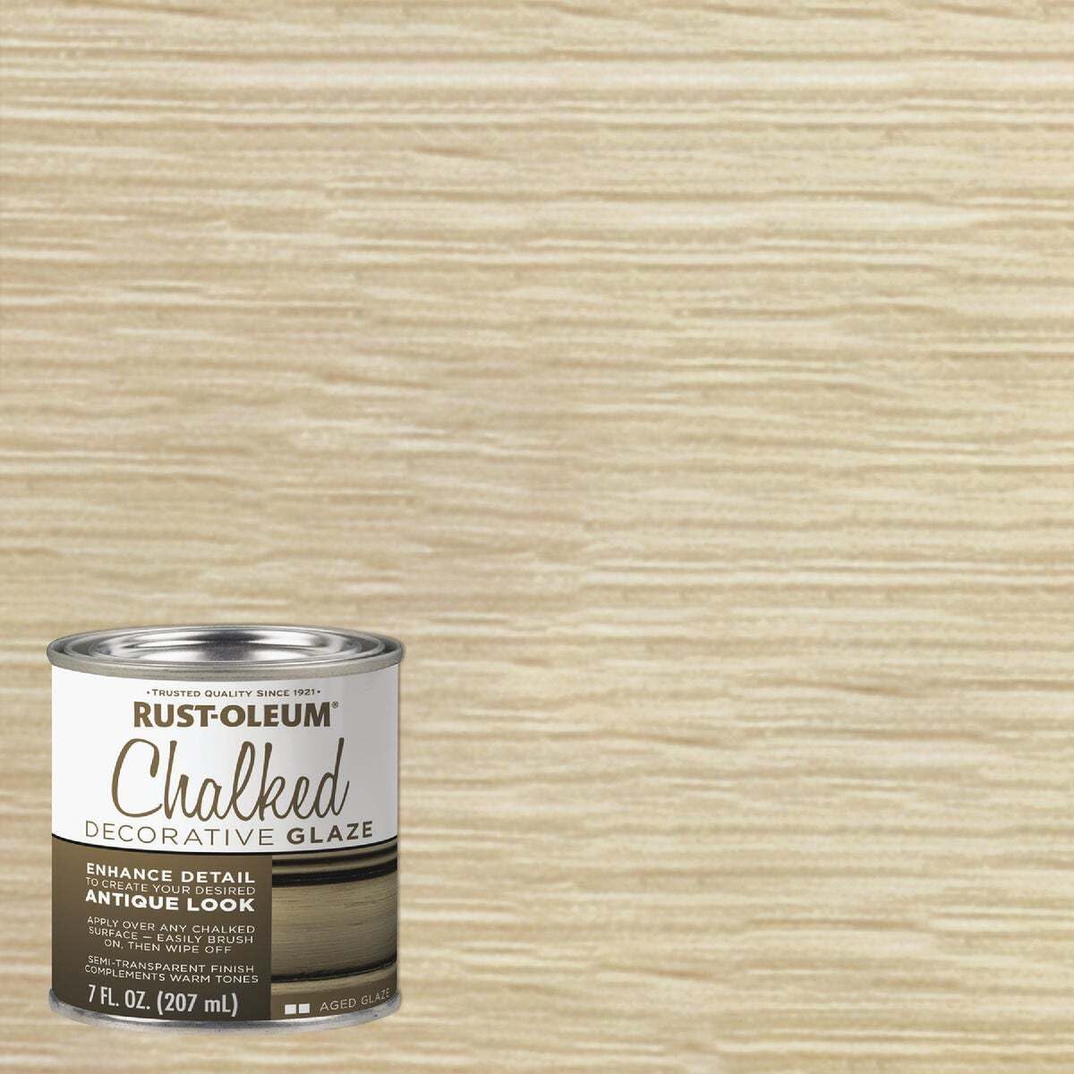Rust-Oleum Chalked Decorative Glaze jar close-up highlighting easy antiquing.