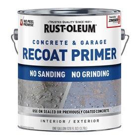 Rust-Oleum Concrete & Garage Primer application on floor showing base coat benefits